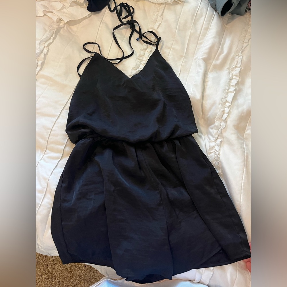 Black silk romper open back